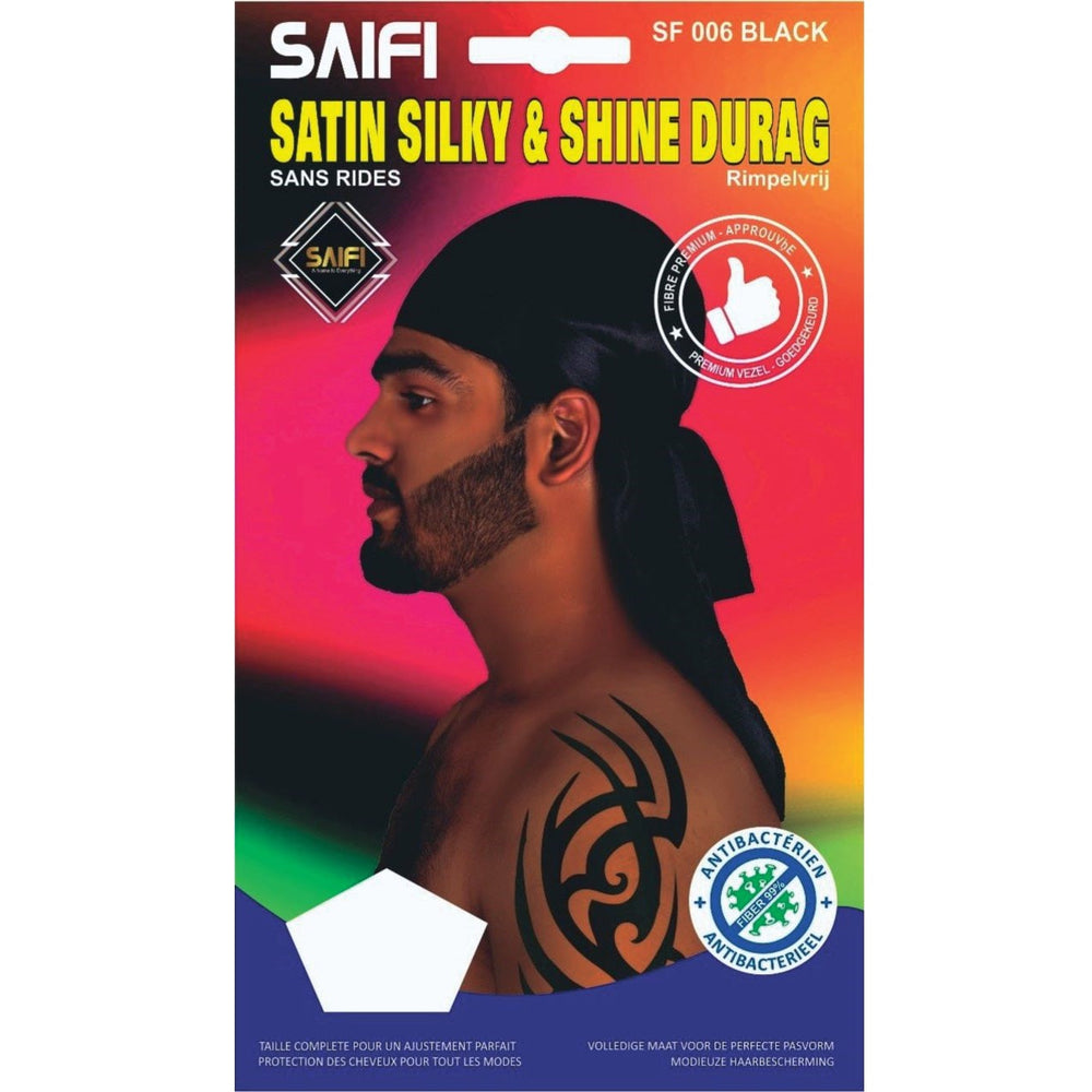 Saifi Satin Silky & Shine Durag Black SF 006 BLACK - Africa Products Shop