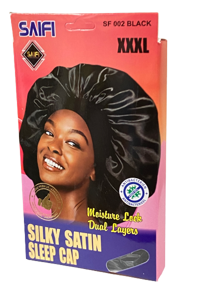 Saifi Silky Satin Sleep Cap XXXL SF 002 Black - Africa Products Shop